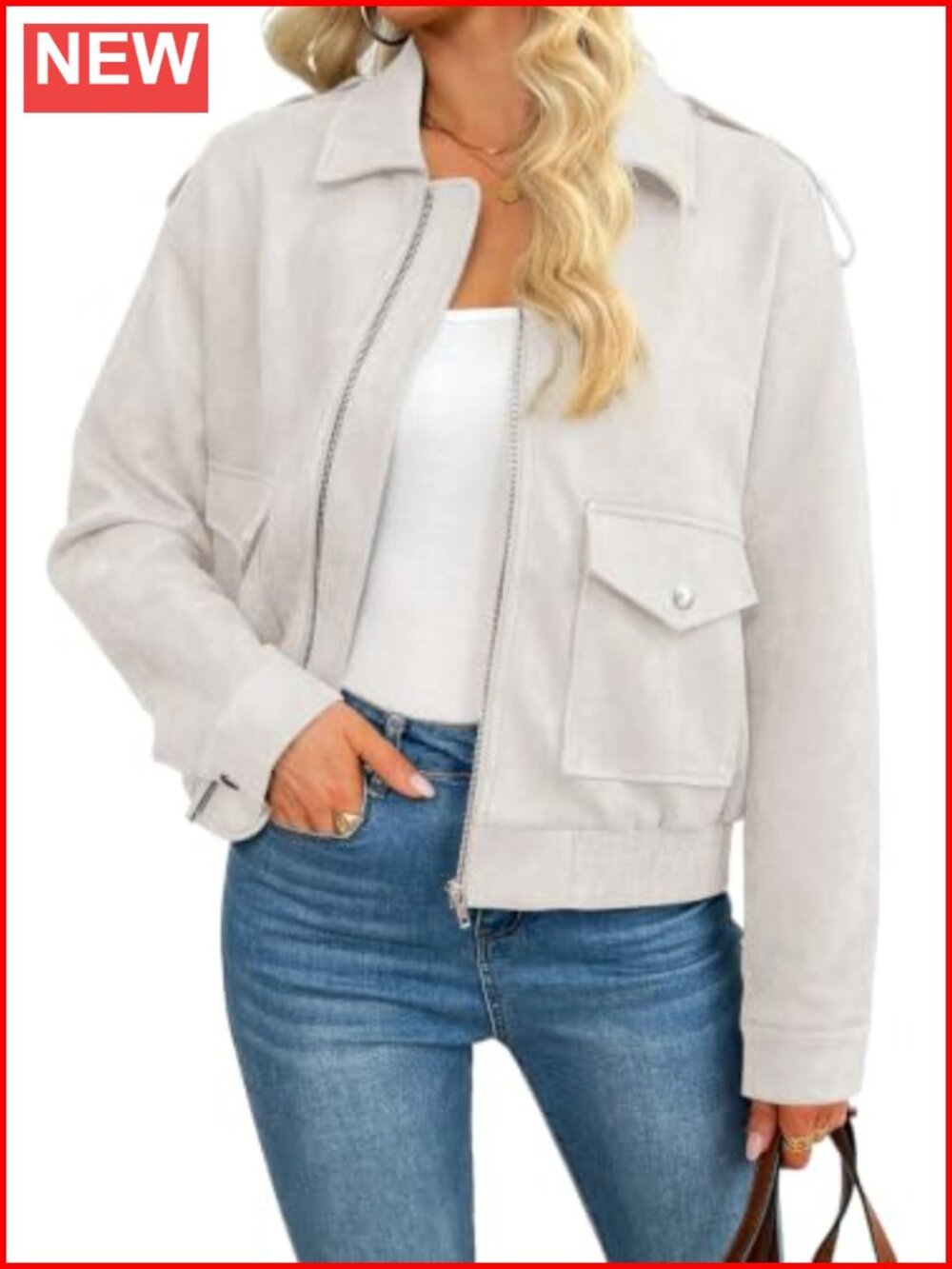 Women Zip Up Jacket Faux Suede Casual Lightweight Relaxed Fit